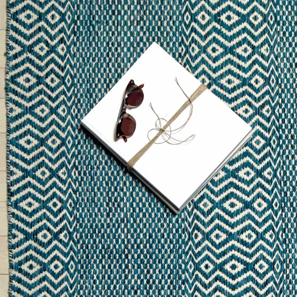 Wohnzimmerteppich im modernen Design aus handgefertigter Wolle und Baumwolle – Minera Viadurini