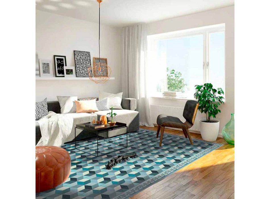 Moderner Wohnzimmerteppich aus PVC und Polyester mit geometrischem Muster - Romio Viadurini