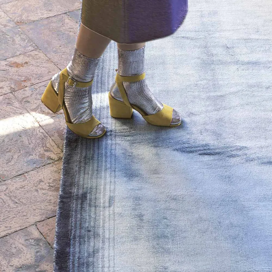 Handgefertigter Wohnzimmerteppich aus hochwertiger Viskose, gewebt in Indien – Bonnet Viadurini