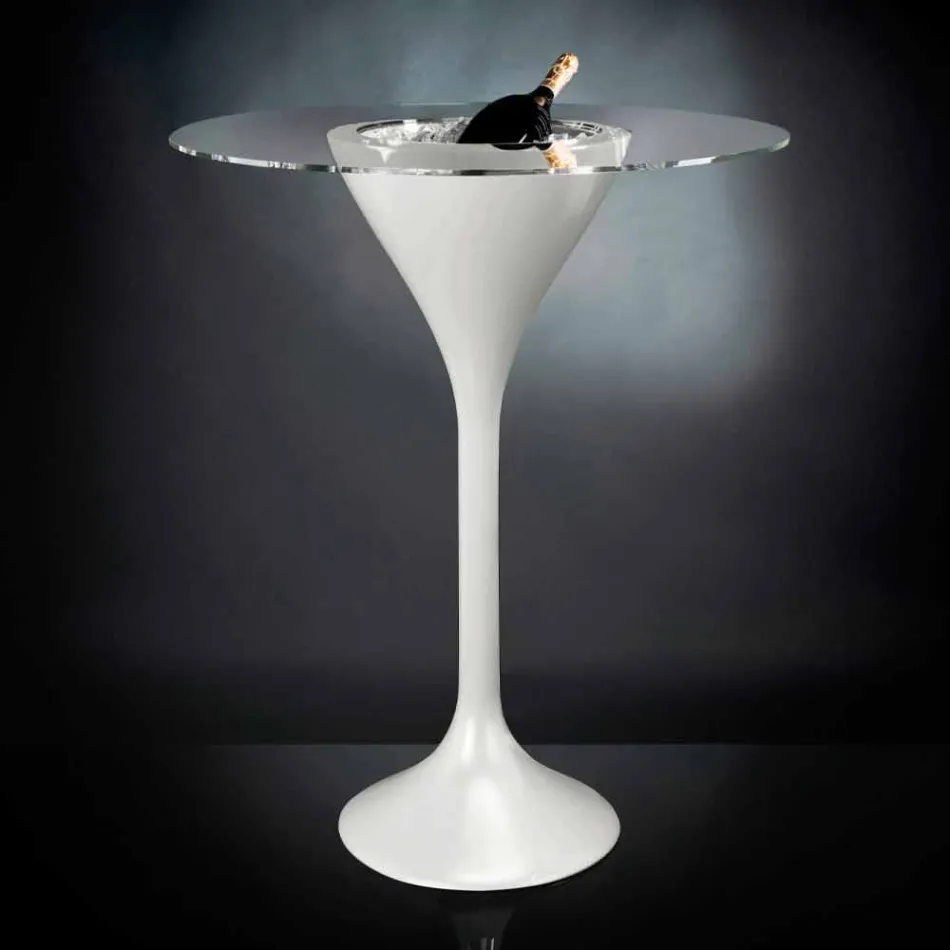 Hoher Couchtisch aus Glas und Polyethylen mit Flaschenhalter Made in Italy - Krakau Viadurini