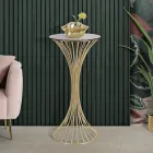 Runder hoher Couchtisch aus goldenem Eisen mit Kugeln und Rauchglasplatte - Dexter Viadurini