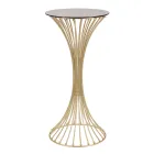 Runder hoher Couchtisch aus goldenem Eisen mit Kugeln und Rauchglasplatte - Dexter Viadurini