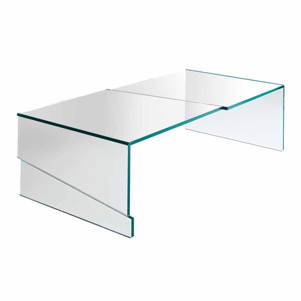 Niedriger couchtisch für wohnzimmer aus transparentem freischwingerglas - rabatt