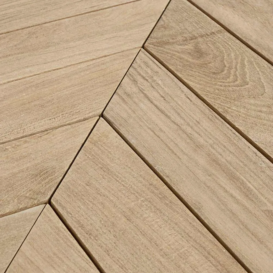 Niedriger Outdoor-Couchtisch aus Teakholz mit ovaler Platte, Homemotion – Ricardo Viadurini