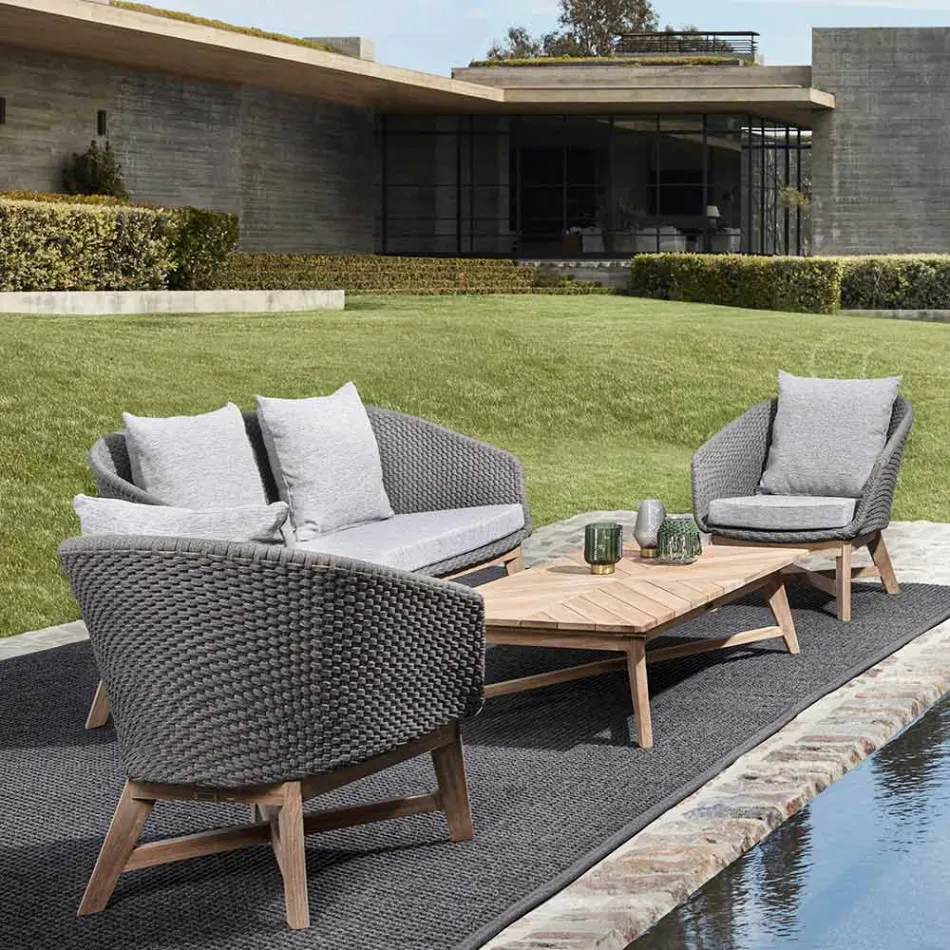 Niedriger rechteckiger Outdoor-Couchtisch aus Teakholz, Homemotion – Stuart Viadurini