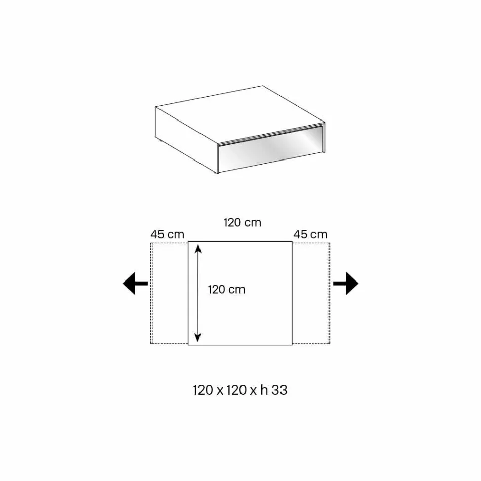 Niedriger Wohnzimmertisch aus Rauchglas und Holzschubladen 3 Größen - Mantra Viadurini