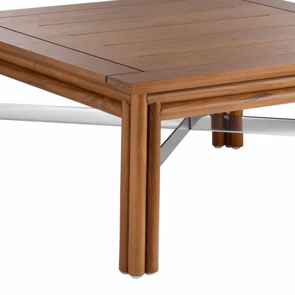 Niedriger quadratischer Couchtisch für Wohnzimmer im Freien in natürlichem oder schwarzem Holz - Suzana Viadurini