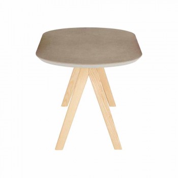 Couchtisch aus Keramik und Naturholz Modern Oval Design - Amerigo