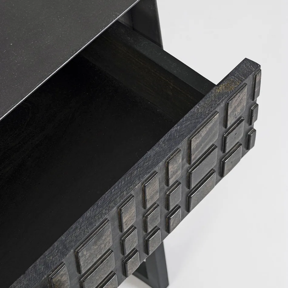 Nachttisch aus Stahl und Mangoholz im ethnischen Design - Mireo Viadurini