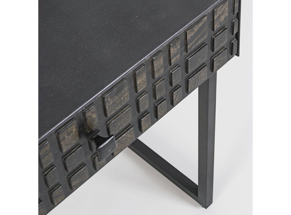 Nachttisch aus Stahl und Mangoholz im ethnischen Design - Mireo Viadurini