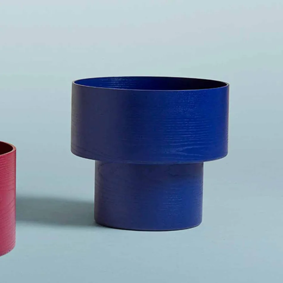 Runder Nachttisch mit modernem Design in Bordeaux oder Blue Wood - Vinnie Viadurini