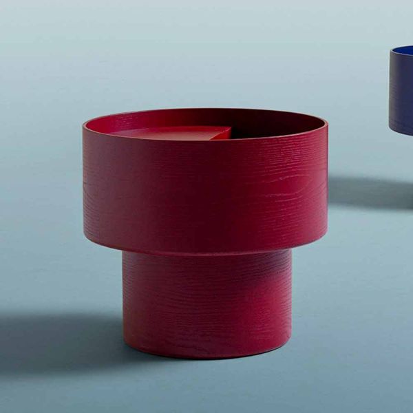 Runder nachttisch in modernem design aus bordeauxrotem oder blauem holz – vinnie