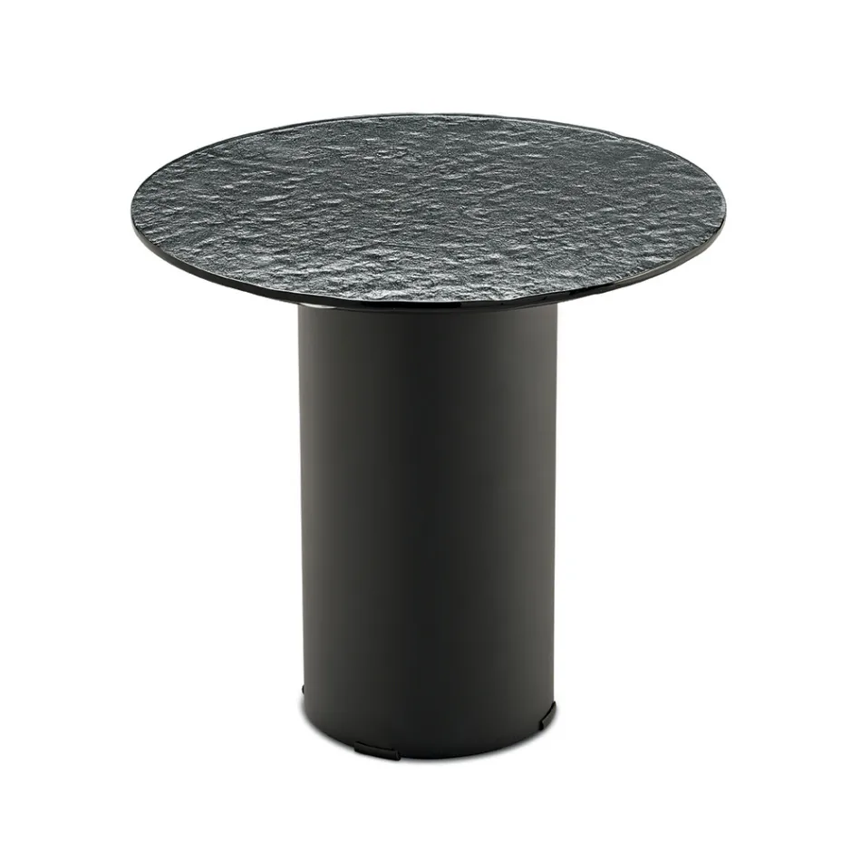 Couchtisch mit Metallgestell und Ø45 cm Spiegel- oder Glasplatte - Flaminia Viadurini