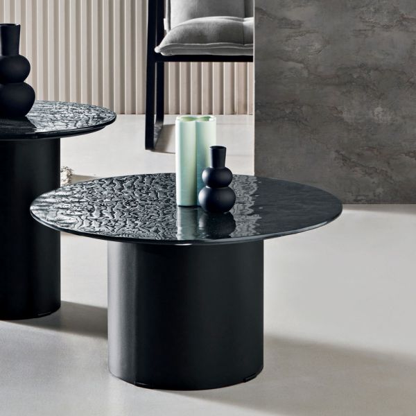 Couchtisch mit metallgestell und Ø60 cm spiegel- oder glasplatte - flaminia