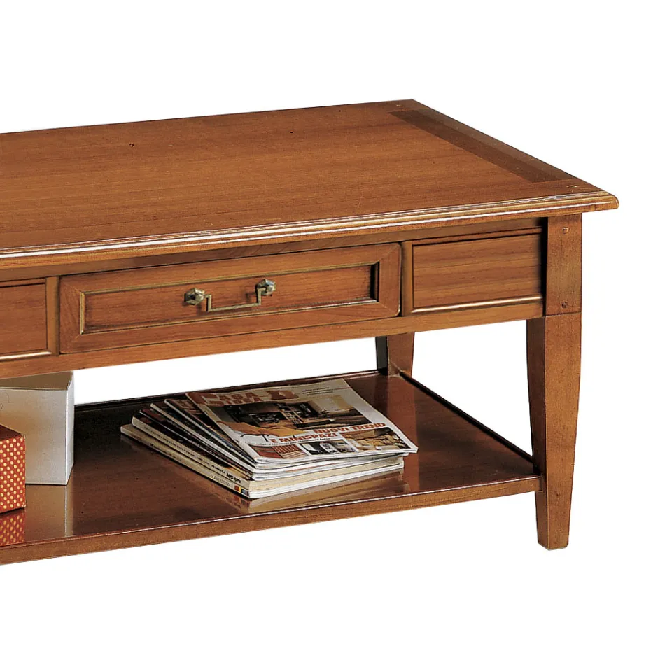 Couchtisch mit Schublade und Regal aus patiniertem Holz, hergestellt in Italien – Tuoni Viadurini