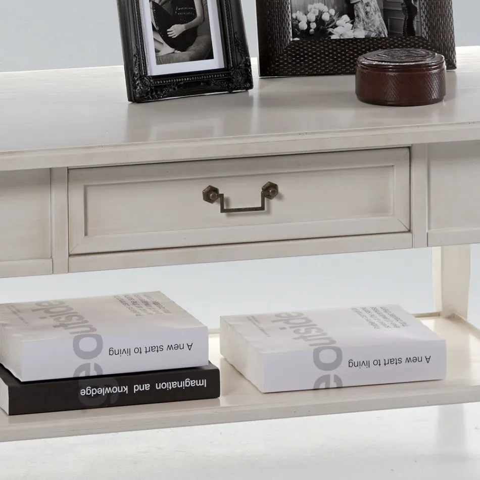 Couchtisch mit Schublade und Regal aus patiniertem Holz, hergestellt in Italien – Tuoni Viadurini