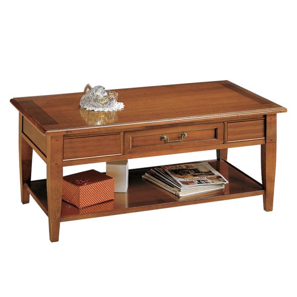 Couchtisch mit schublade und regal aus patiniertem holz, hergestellt in italien – tuoni