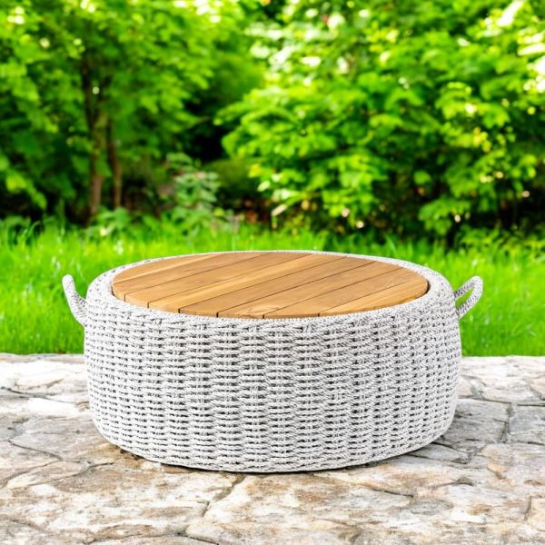 Gartencontainertisch aus teakholz und seilgeflecht - arjuna