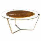 Moderner hoher Couchtisch mit Glasplatte und Bigo-Holz 1 Viadurini