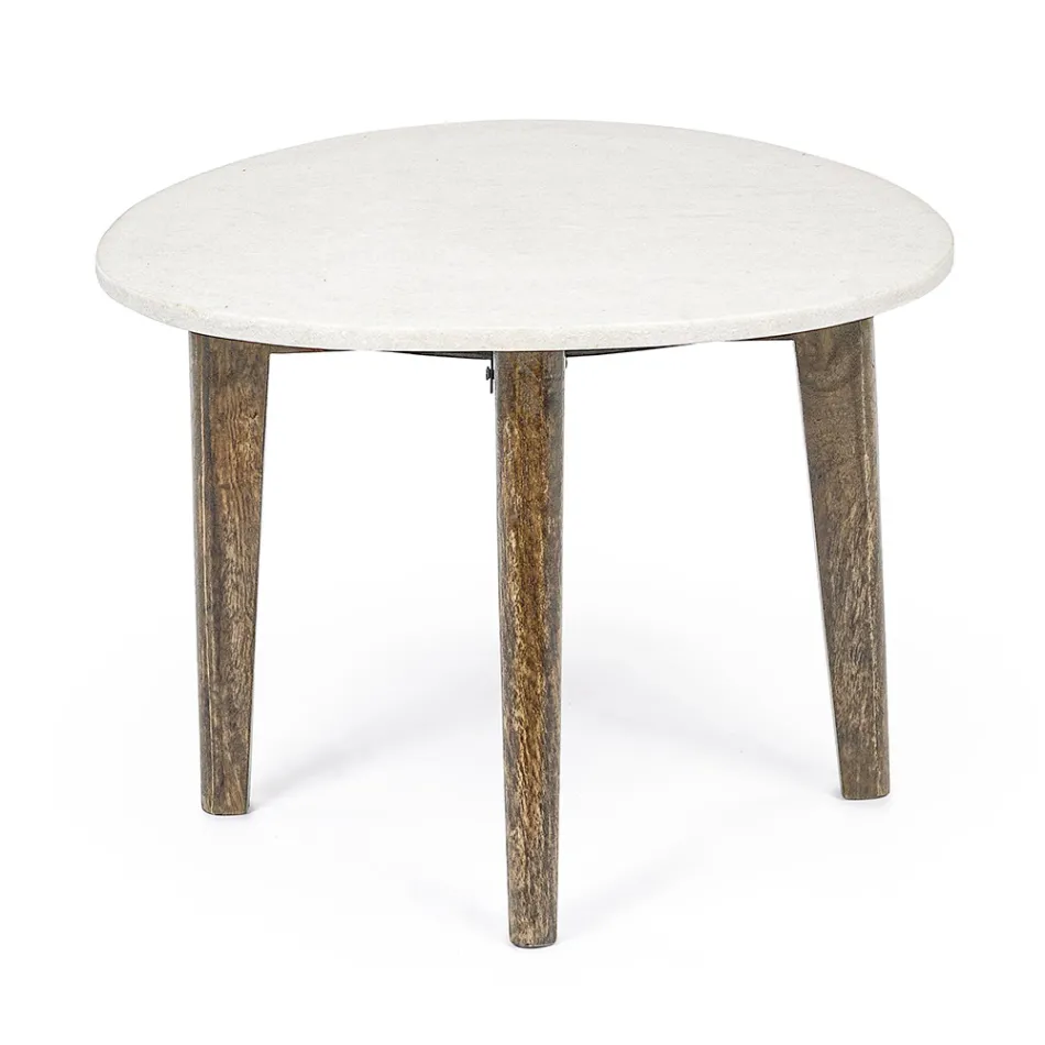 Couchtisch für Wohnzimmer mit Beinen aus Marmor und Mangoholz - Desiderio Viadurini