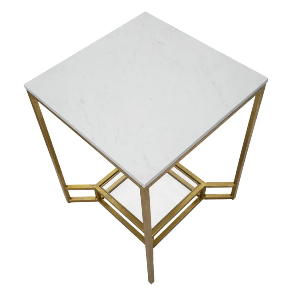 Golden Square Couchtisch aus Eisen, weißem Harz und Glas - Tokyo Viadurini