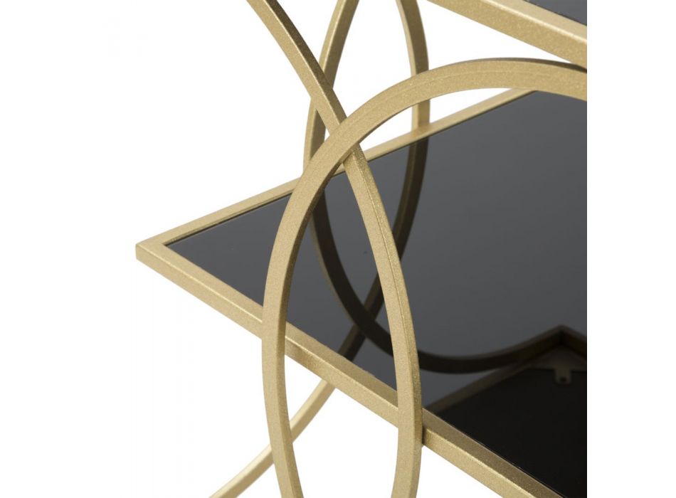 Couchtisch aus Eisen mit Gold-Finish und schwarzen Glasplatten - Serpico Viadurini