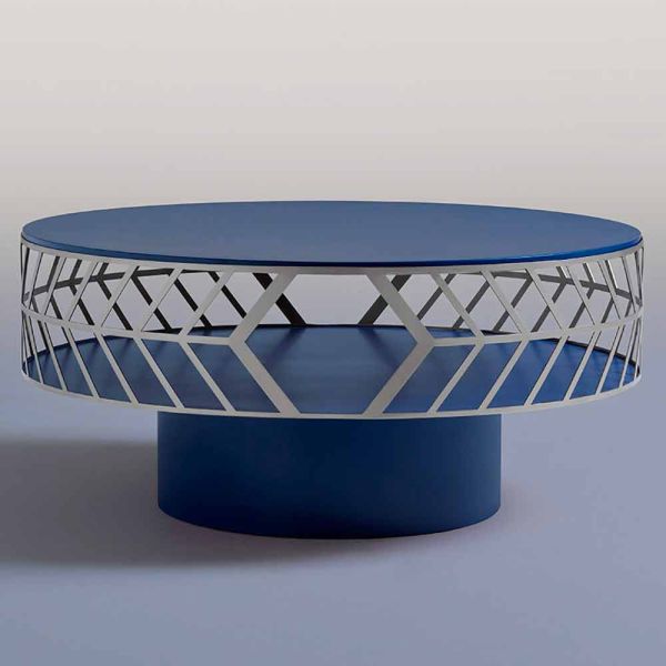 Moderner niedriger design-couchtisch in blau oder bordeaux mit ring – lok