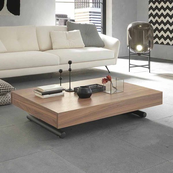 Moderner verwandelnder couchtisch aus holz und metall made in italy - fabio