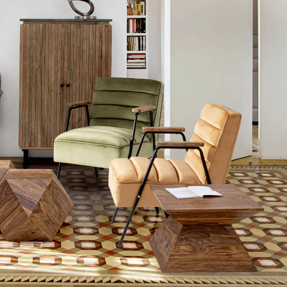 Homemotion Pyramidaler Couchtisch aus Sheeshamholz - Torrice Viadurini