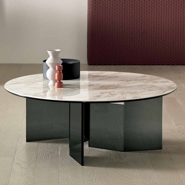 Runder couchtisch mit keramikplatte und rauchglasbeinen - random