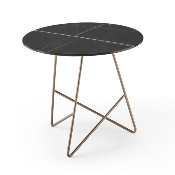 Runder couchtisch aus glas mit metall- und luxusmarmoreffekt - magali