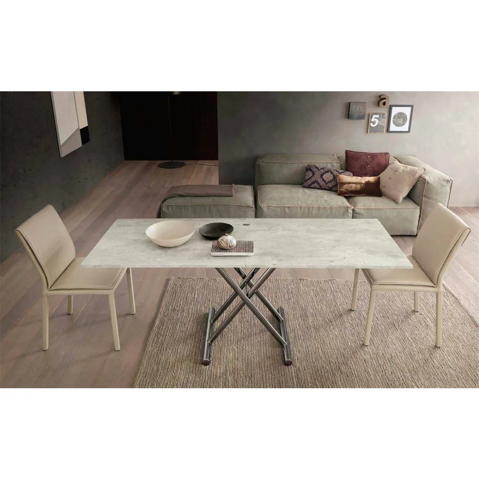 Moderner umwandelbarer Couchtisch aus Holz und Metall Made in Italy - Gabri Viadurini