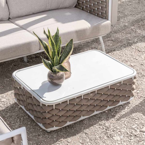 Outdoor-couchtisch aus aluminium und handgewebtem stoff - reda
