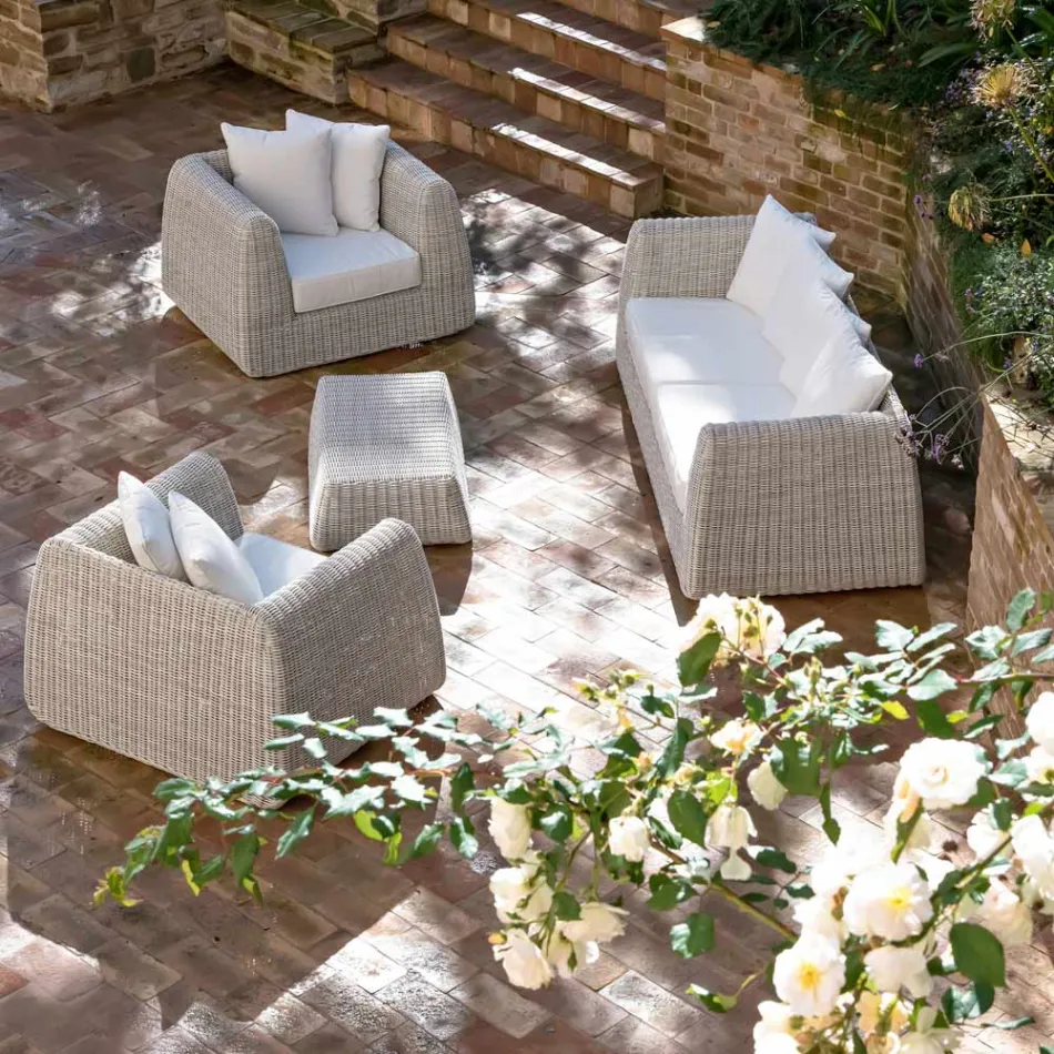 Outdoor-Couchtisch aus handgewebtem Polyrattan - Charlie Viadurini