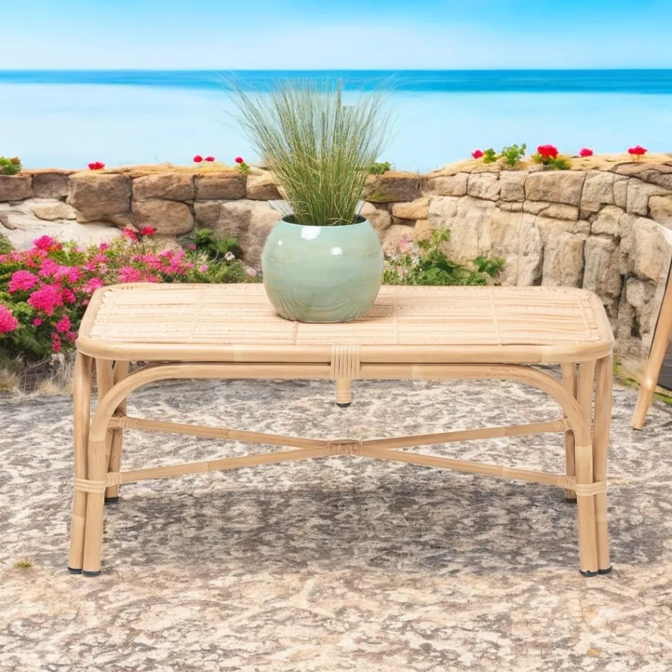 Garten-Couchtisch aus Aluminium- und Polyrattan-Geflecht - Ellide Viadurini