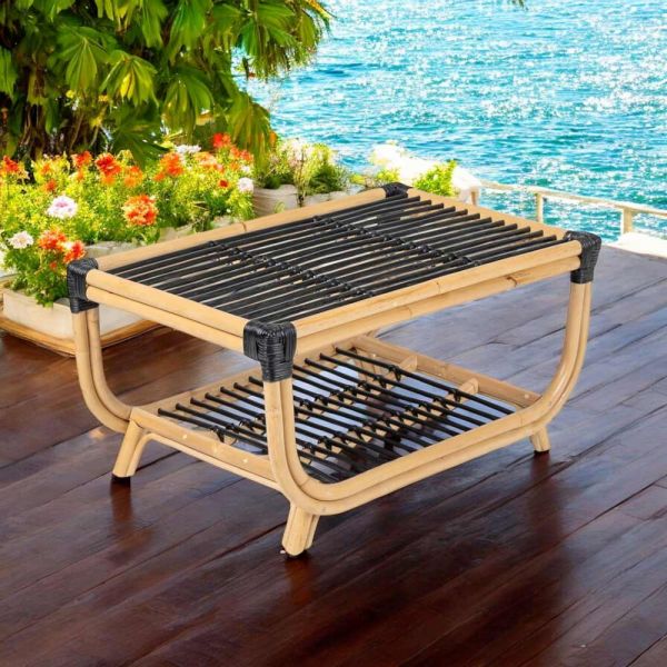 Garten-couchtisch aus handgewebtem natürlichem rattan - catelyn