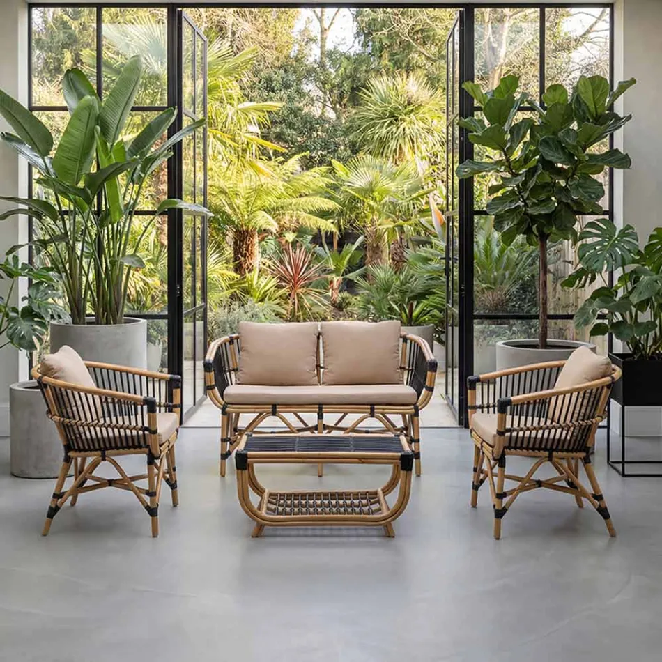 Garten-Couchtisch aus handgewebtem natürlichem Rattan - Catelyn Viadurini
