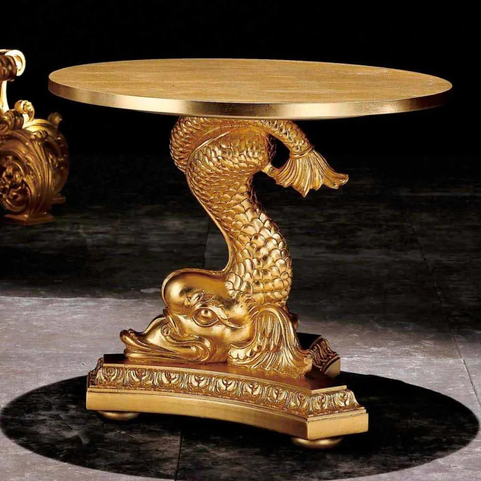 Klassischer geschnitzter Couchtisch aus massivem Holz, Ciro Viadurini