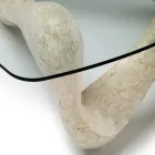 Couchtisch mit Glasplatte und Sockel aus Fossilstein – Kalifornien Viadurini