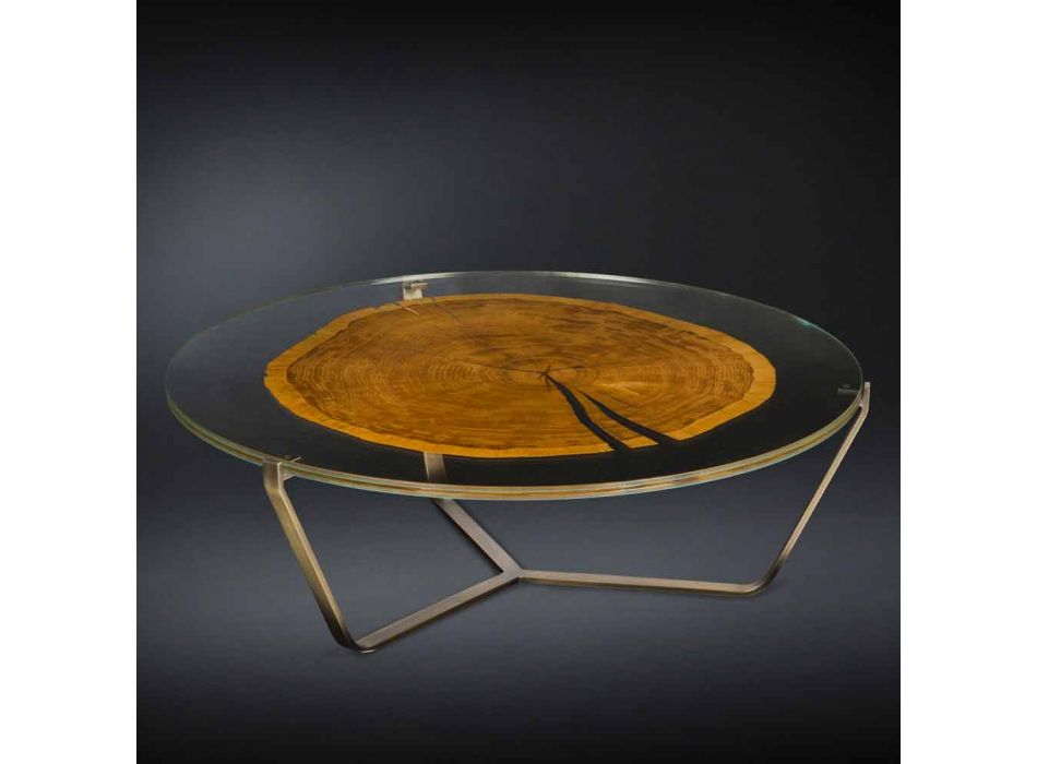 Couchtisch mit runder Glasplatte und Holzplatte Made in Italy - Baviera Viadurini