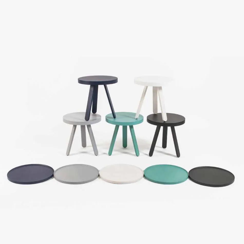 Design Couchtisch mit runder Platte und Beinen aus massivem Holz - Salerno Viadurini