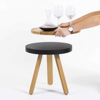 Design Couchtisch mit runder Platte und Beinen aus massivem Holz - Salerno