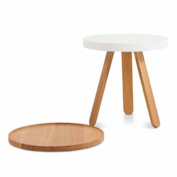 Design Couchtisch mit runder Platte und Beinen aus massivem Holz - Salerno