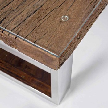 Design Couchtisch aus Holz, Glas und Stahl Homemotion - Frederic