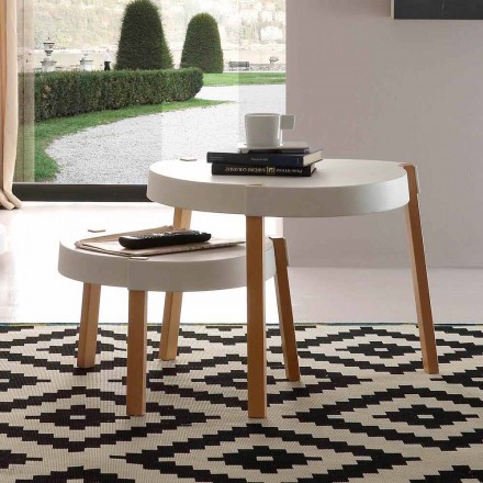 Couchtisch aus Buchenholz mit Platte aus weißem Pineto-Polypropylen Viadurini