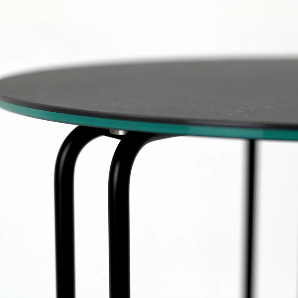 Couchtisch aus rundem Steingut und Sockel mit 3 Halbmonden, hergestellt in Italien – Arepa Viadurini