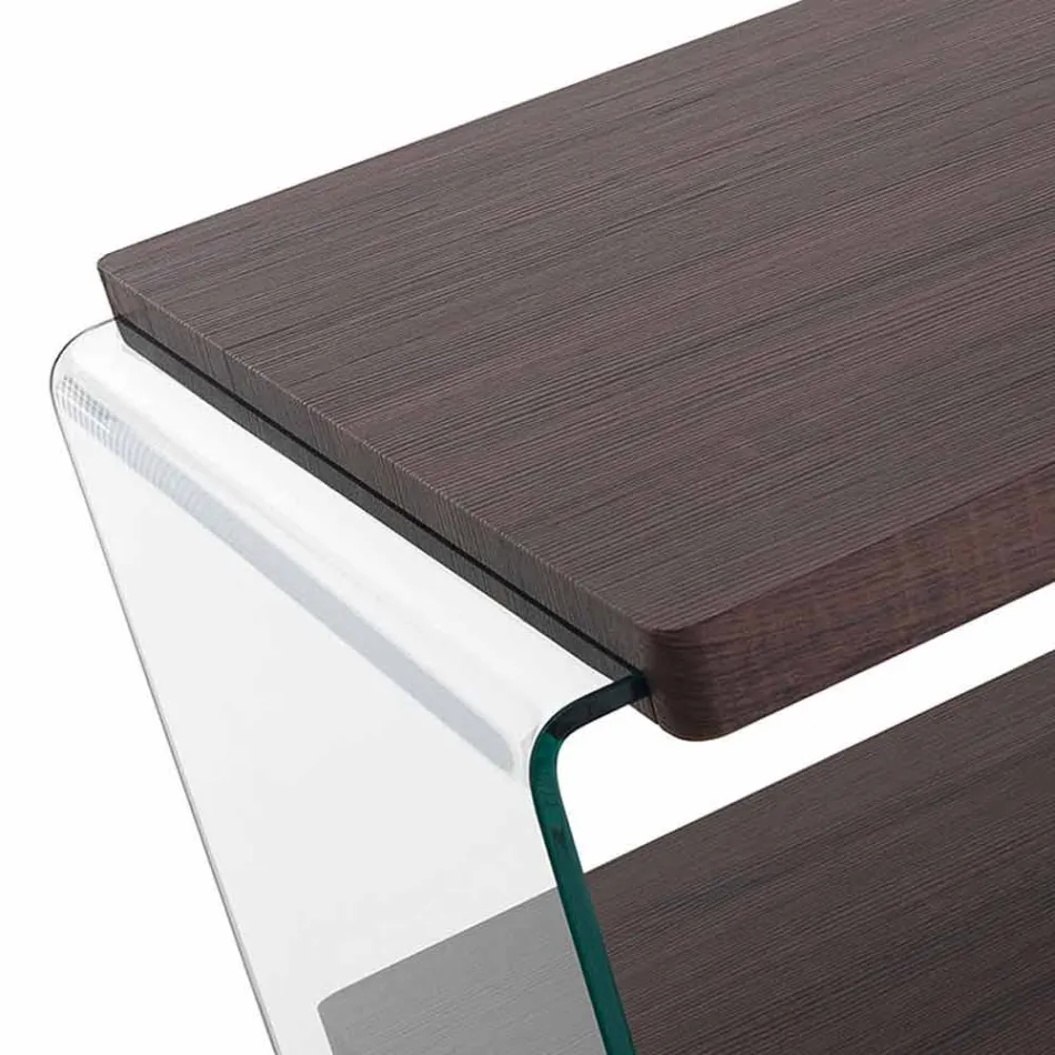 Couchtisch aus Walnuss Mdf und transparentes Glas in 2 Größen - Mindie Viadurini