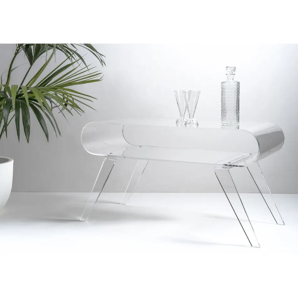 Couchtisch aus transparentem Plexiglas oder mit Designholz - Gips Viadurini