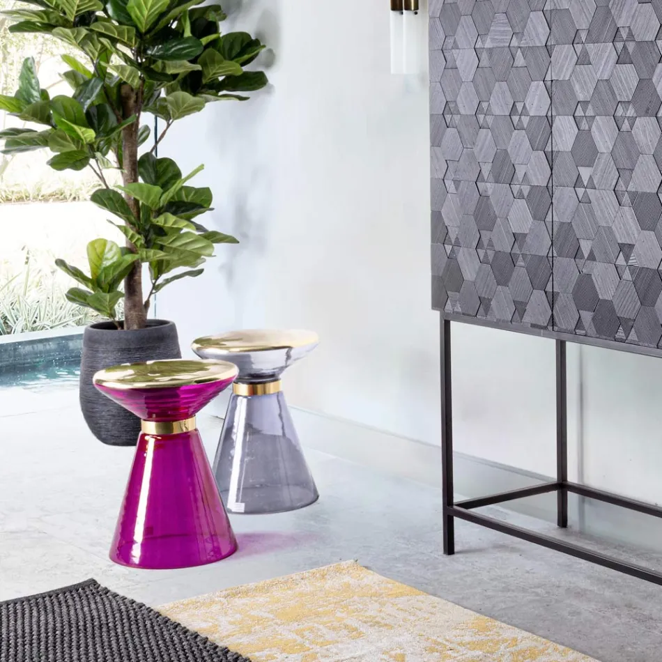 Couchtisch aus Glas und elegantem vermessingtem Stahl - Torige Viadurini