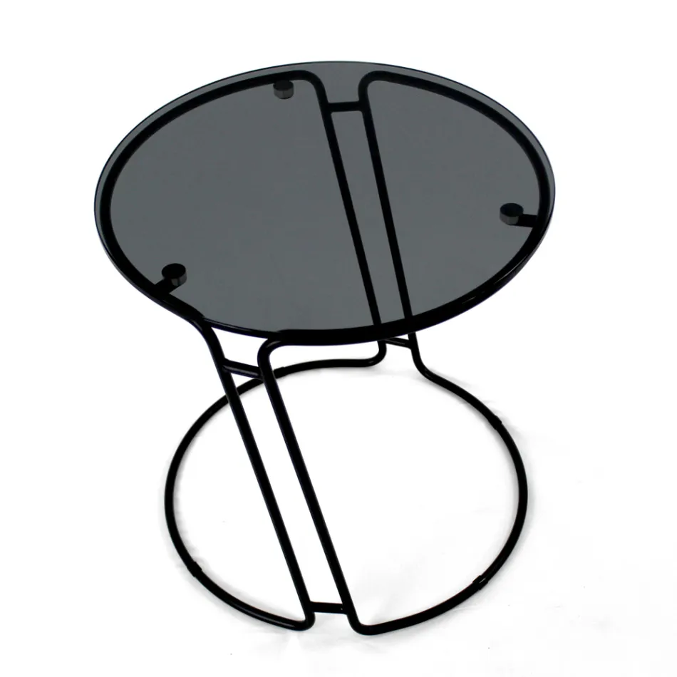 Couchtisch aus Glas und rundem Sockel, hergestellt in Italien – Tullia Viadurini